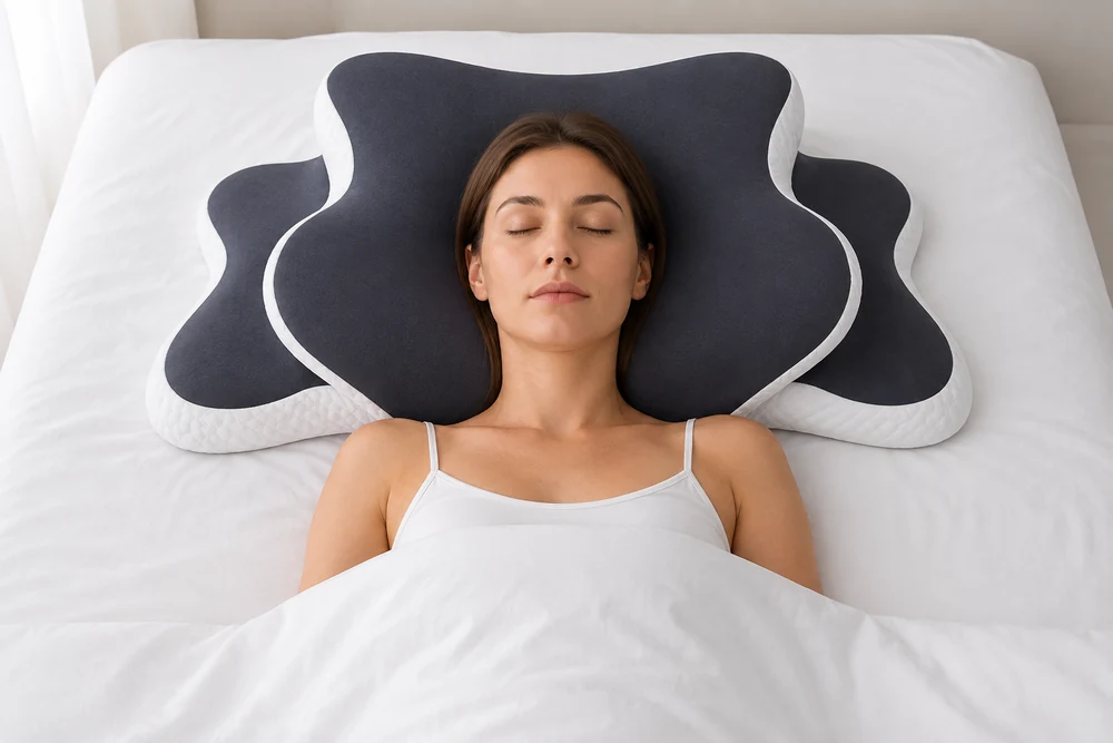 Il cuscino a farfalla su un letto rifatto