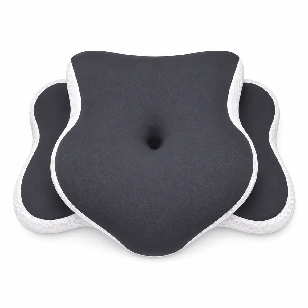 Cuscino a farfalla Sonnalta in memory foam grigio, visto dall’alto, con gli incavi laterali