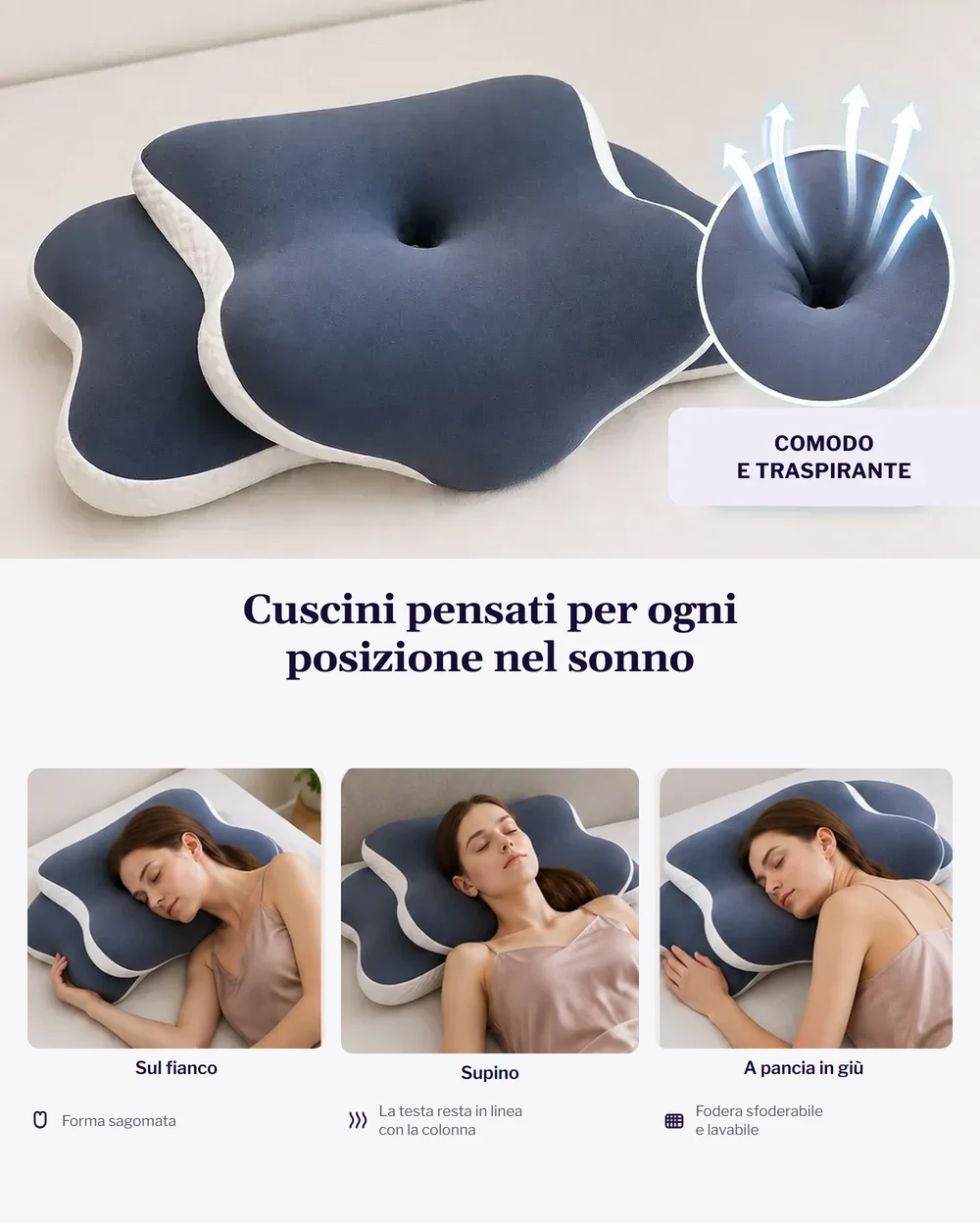 Il cuscino a farfalla usato su un fianco, supini e a pancia in giù